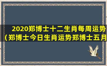 2020郑博士十二生肖每周运势（郑博士今日生肖运势郑博士五月生肖运）