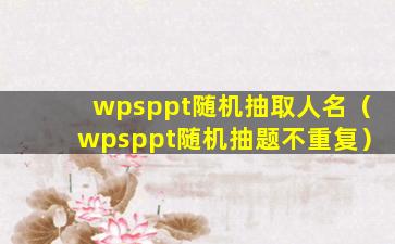 wpsppt随机抽取人名（wpsppt随机抽题不重复）