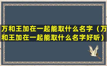 万和王加在一起能取什么名字（万和王加在一起能取什么名字好听）