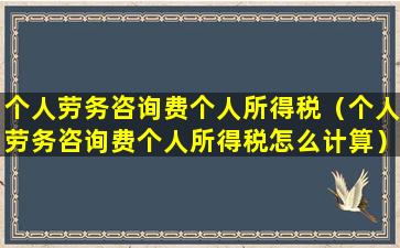 个人劳务咨询费个人所得税（个人劳务咨询费个人所得税怎么计算）