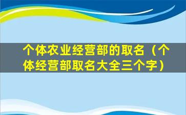 个体农业经营部的取名（个体经营部取名大全三个字）