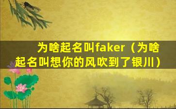 为啥起名叫faker（为啥起名叫想你的风吹到了银川）