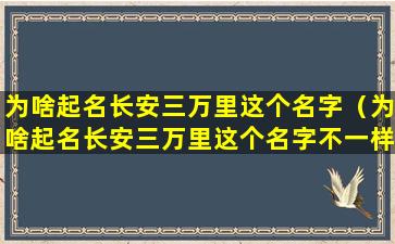 为啥起名长安三万里这个名字（为啥起名长安三万里这个名字不一样）