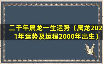 二千年属龙一生运势（属龙2021年运势及运程2000年出生）