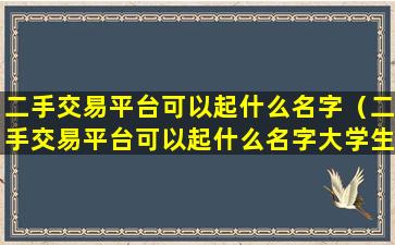 二手交易平台可以起什么名字（二手交易平台可以起什么名字大学生）