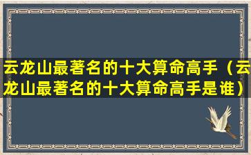 云龙山最著名的十大算命高手（云龙山最著名的十大算命高手是谁）