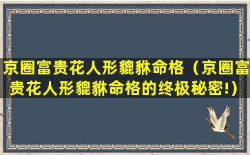 京圈富贵花人形貔貅命格（京圈富贵花人形貔貅命格的终极秘密!）
