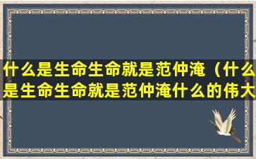 什么是生命生命就是范仲淹（什么是生命生命就是范仲淹什么的伟大抱负）