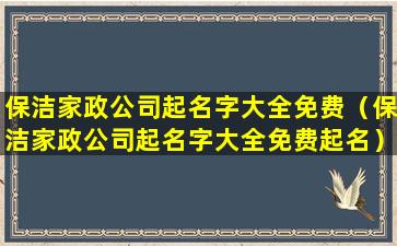 保洁家政公司起名字大全免费（保洁家政公司起名字大全免费起名）