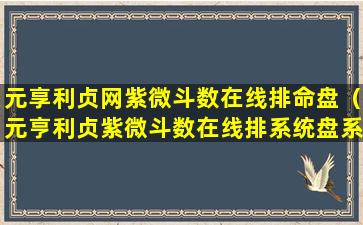 元享利贞网紫微斗数在线排命盘（元亨利贞紫微斗数在线排系统盘系统）