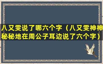 八又雯说了哪六个字（八又雯神神秘秘地在周公子耳边说了六个字）