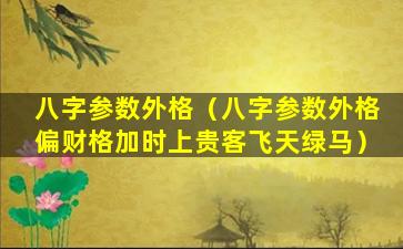 八字参数外格（八字参数外格偏财格加时上贵客飞天绿马）