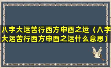 八字大运苦行西方申酉之运（八字大运苦行西方申酉之运什么意思）