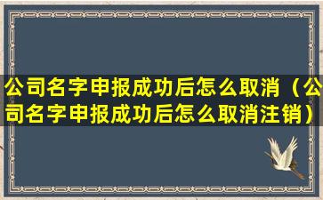 公司名字申报成功后怎么取消（公司名字申报成功后怎么取消注销）