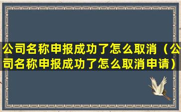 公司名称申报成功了怎么取消（公司名称申报成功了怎么取消申请）