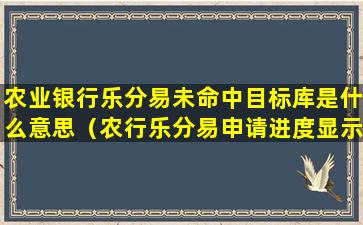 农业银行乐分易未命中目标库是什么意思（农行乐分易申请进度显示100030）