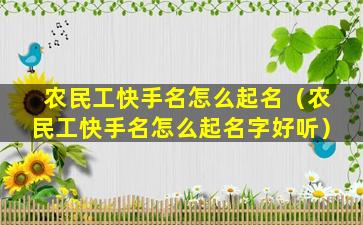 农民工快手名怎么起名（农民工快手名怎么起名字好听）