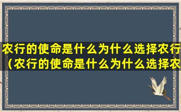 农行的使命是什么为什么选择农行（农行的使命是什么为什么选择农行）