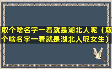 取个啥名字一看就是湖北人呢（取个啥名字一看就是湖北人呢女生）