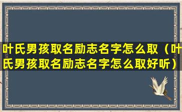 叶氏男孩取名励志名字怎么取（叶氏男孩取名励志名字怎么取好听）