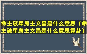 命主破军身主文昌是什么意思（命主破军身主文昌是什么意思算卦）