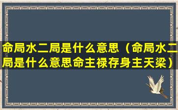 命局水二局是什么意思（命局水二局是什么意思命主禄存身主天梁）