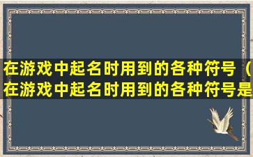 在游戏中起名时用到的各种符号（在游戏中起名时用到的各种符号是什么）