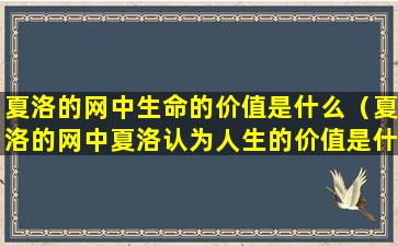 夏洛的网中生命的价值是什么（夏洛的网中夏洛认为人生的价值是什么）