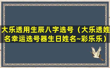 大乐透用生辰八字选号（大乐透姓名幸运选号器生日姓名~彩乐乐）