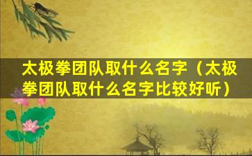 太极拳团队取什么名字（太极拳团队取什么名字比较好听）