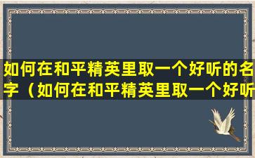 如何在和平精英里取一个好听的名字（如何在和平精英里取一个好听的名字呢）