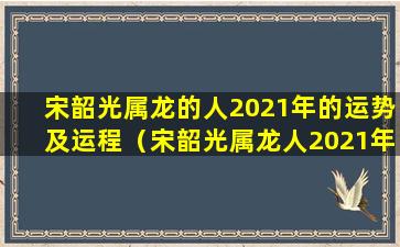 宋韶光属龙的人2021年的运势及运程（宋韶光属龙人2021年运势运程每月运程）