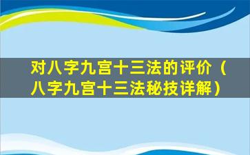 对八字九宫十三法的评价（八字九宫十三法秘技详解）