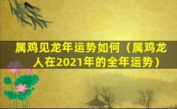 属鸡见龙年运势如何（属鸡龙人在2021年的全年运势）