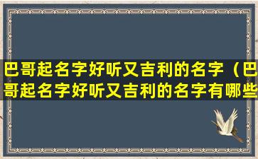 巴哥起名字好听又吉利的名字（巴哥起名字好听又吉利的名字有哪些）