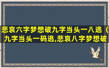 悲哀六字梦想破九字当头一八逃（九字当头一码逃,悲哀八字梦想破,二六中期宜可取）