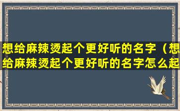 想给麻辣烫起个更好听的名字（想给麻辣烫起个更好听的名字怎么起）