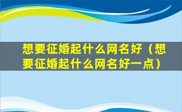 想要征婚起什么网名好（想要征婚起什么网名好一点）