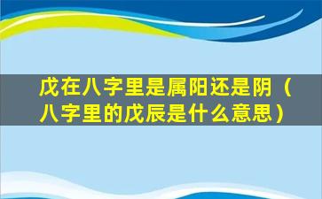 戊在八字里是属阳还是阴（八字里的戊辰是什么意思）