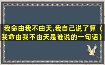 我命由我不由天,我自己说了算（我命由我不由天是谁说的一句话）