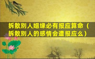 拆散别人姻缘必有报应算命（拆散别人的感情会遭报应么）