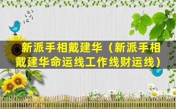 新派手相戴建华（新派手相戴建华命运线工作线财运线）