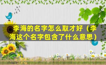 李海的名字怎么取才好（李海这个名字包含了什么意思）