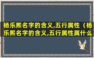 杨乐熙名字的含义,五行属性（杨乐熙名字的含义,五行属性属什么）