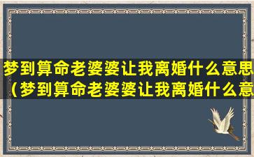 梦到算命老婆婆让我离婚什么意思（梦到算命老婆婆让我离婚什么意思啊）