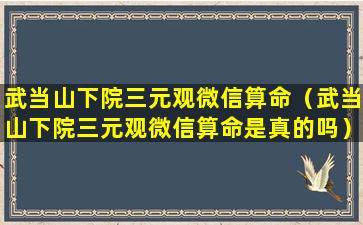 武当山下院三元观微信算命（武当山下院三元观微信算命是真的吗）