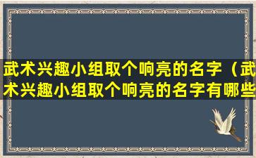 武术兴趣小组取个响亮的名字（武术兴趣小组取个响亮的名字有哪些）