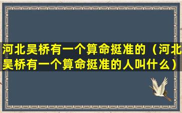 河北吴桥有一个算命挺准的（河北吴桥有一个算命挺准的人叫什么）