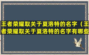 王者荣耀取关于夏洛特的名字（王者荣耀取关于夏洛特的名字有哪些）