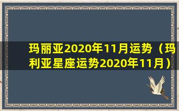 玛丽亚2020年11月运势（玛利亚星座运势2020年11月）